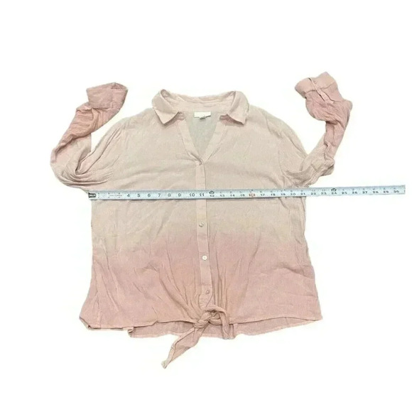 J Jill Blouse Tie Front Button Up Shirt Pink Dip Dye Ombre Gauze Top Size XL - Picture 4 of 7